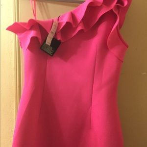 ELIZA J ONE SHOULDER RUFFLE PINK/FUSHIA DRESS
